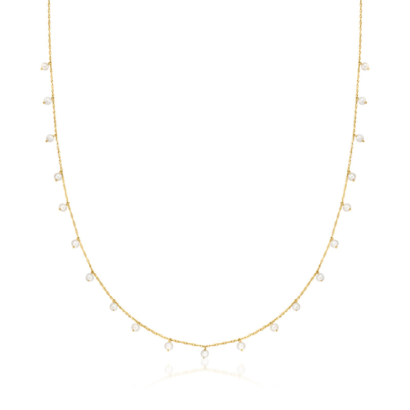 10kt yellow gold pearl station necklace with small round cultured pearls, single row