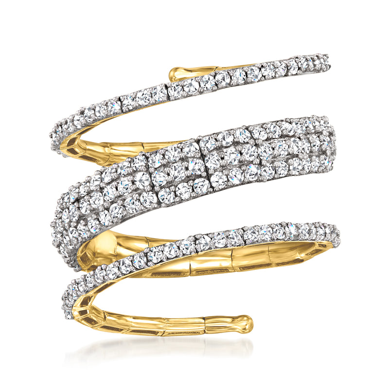 14kt yellow gold diamond swirl flexible wrap ring with clear round-cut stones
