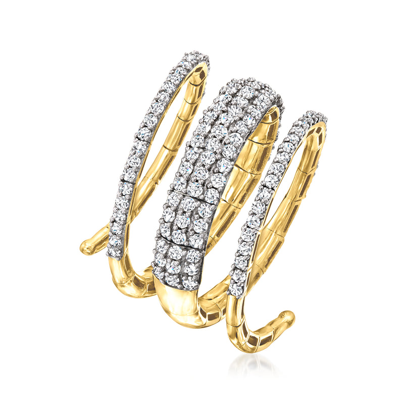 14kt yellow gold diamond swirl flexible wrap ring showing inner band and diamond rows
