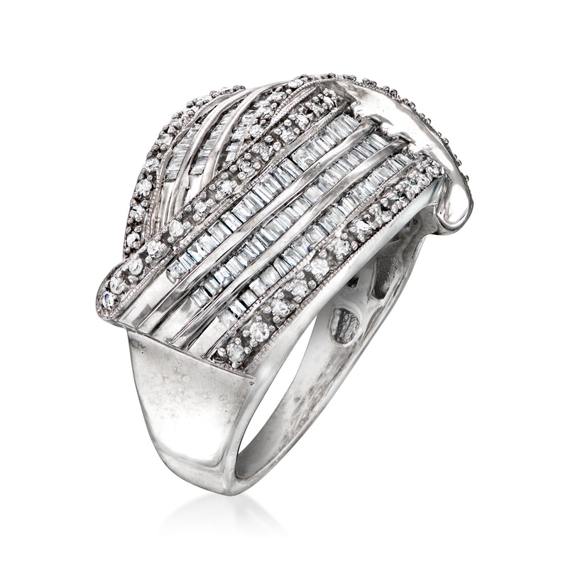 Vintage diamond crisscross ring in 14kt white gold, size 7.5