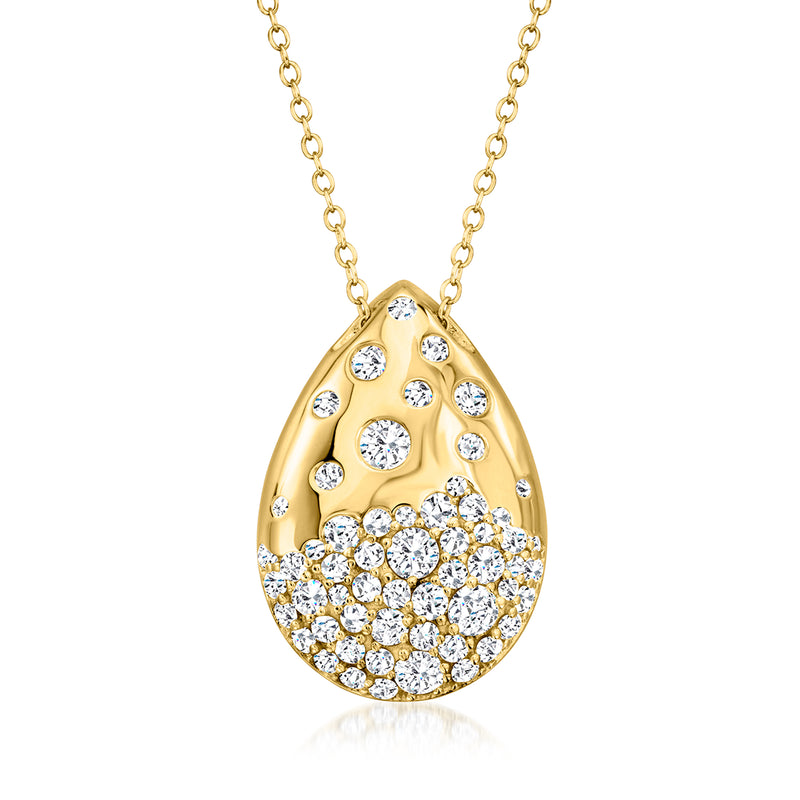 18kt gold over sterling teardrop necklace with scattered white crystal pendant
