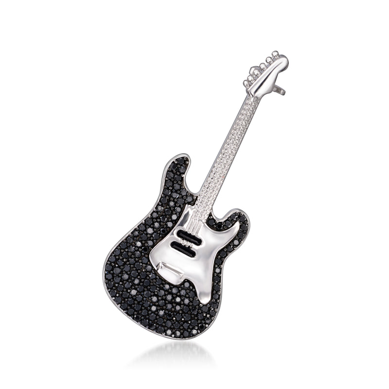 Sterling silver guitar pendant with black spinel inlay and pave details