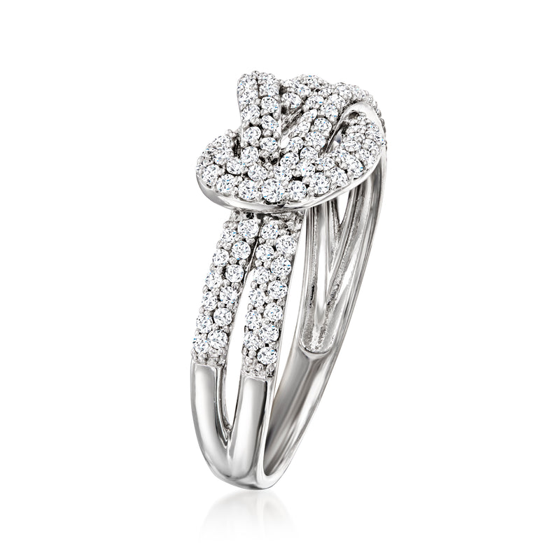 Sterling silver diamond knot ring with pavé-set stones
