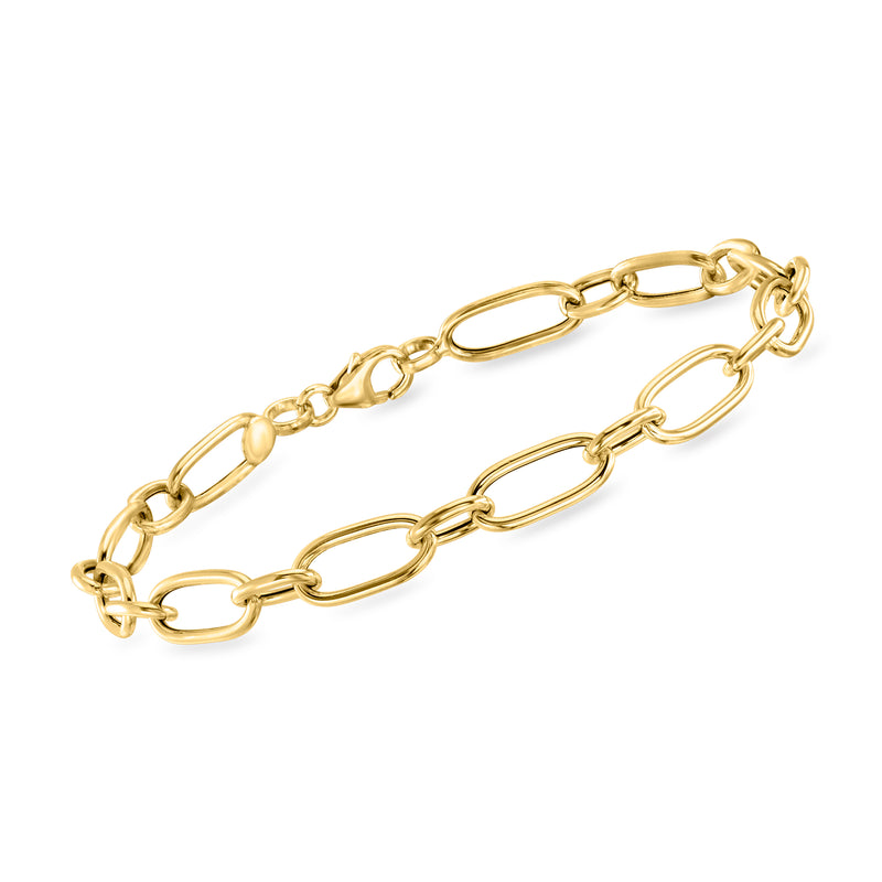 Yellow gold oval-link bracelet with connected chain links and clasp