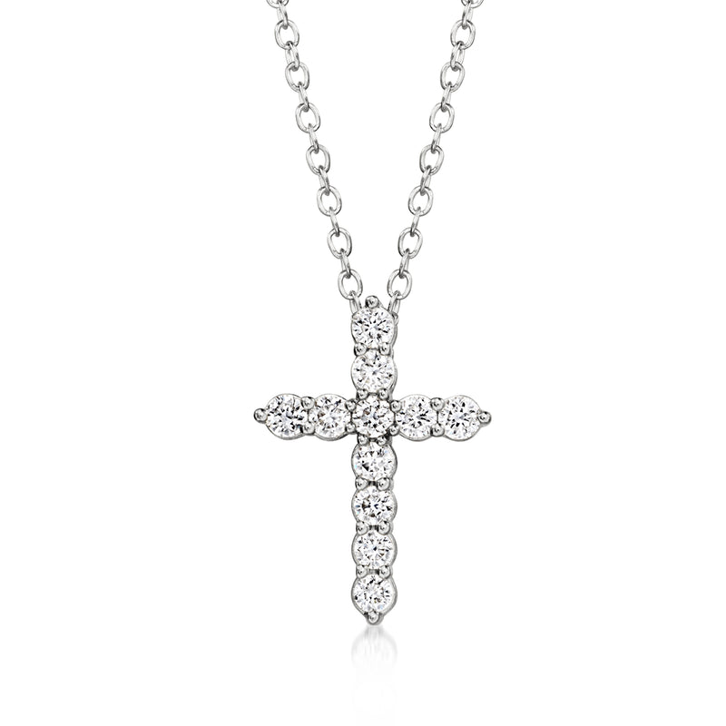 Sterling silver cross pendant necklace with lab-grown diamonds