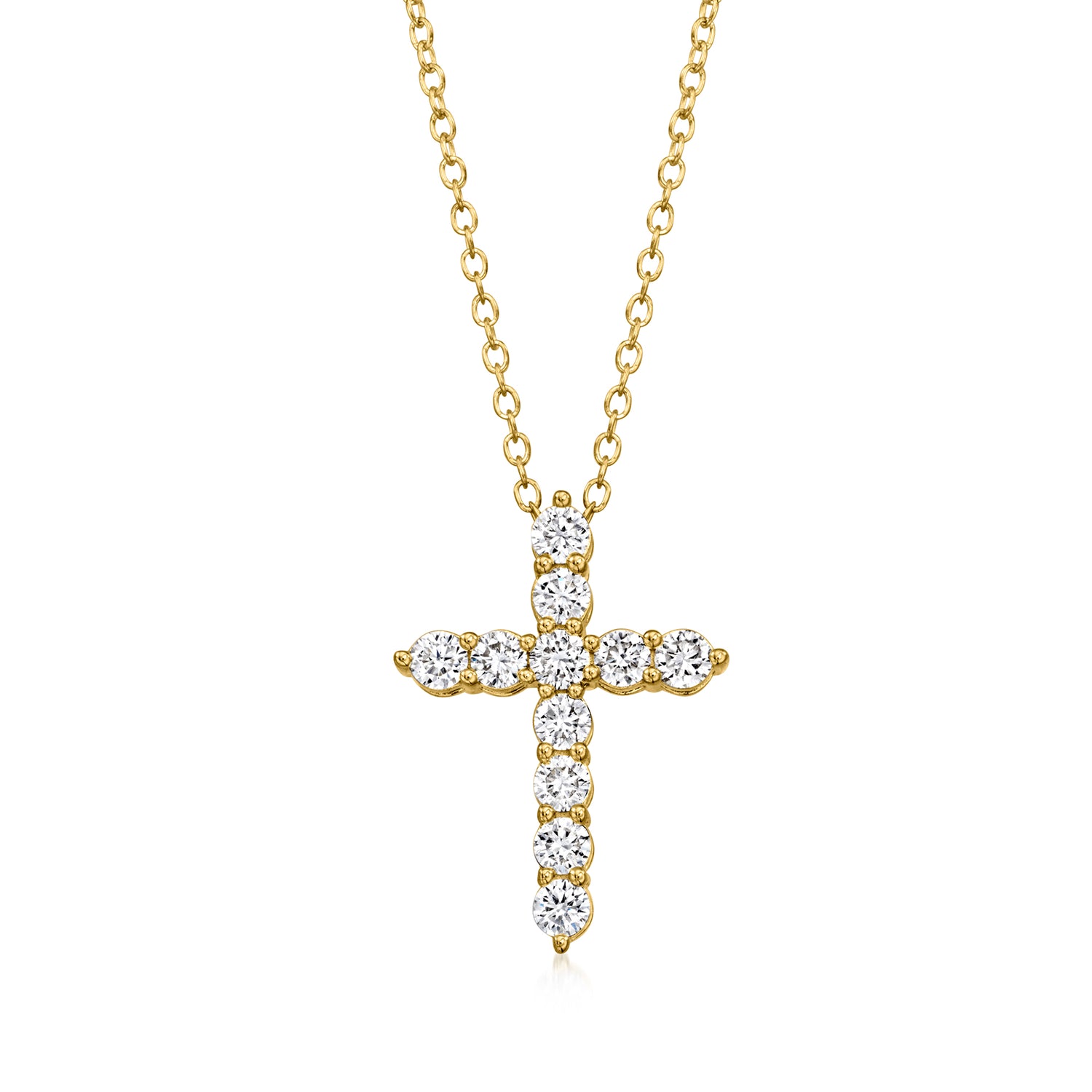 .50 ct. t.w. Lab Grown Diamond Cross Pendant Necklace in 18kt Gold Over Sterling