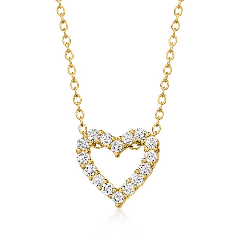 Heart-shaped diamond pendant necklace with round stones, gold-tone chain