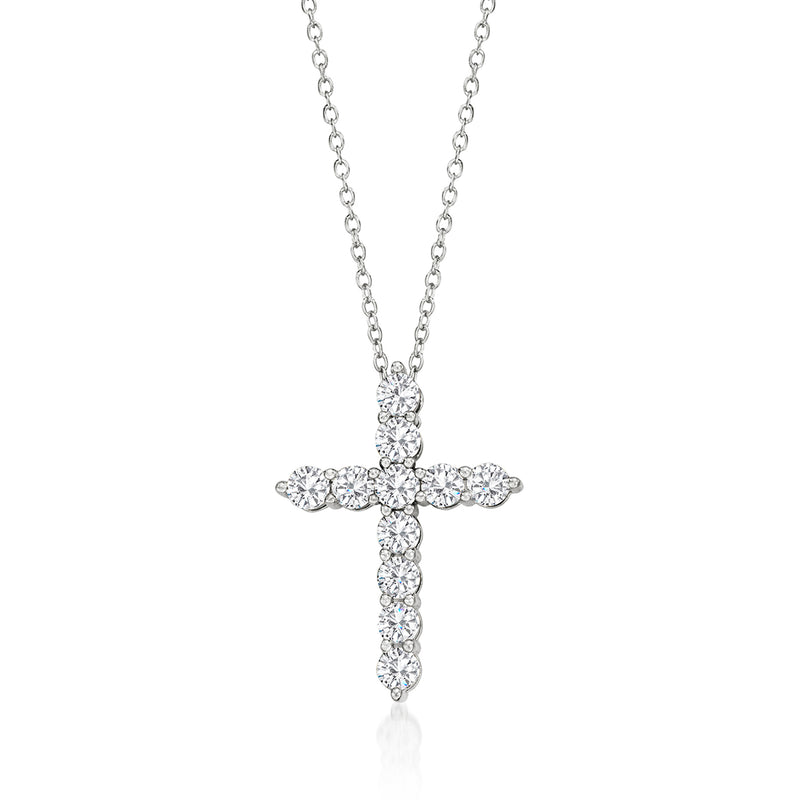 Sterling silver diamond cross pendant necklace with hanging gemstone cross on chain