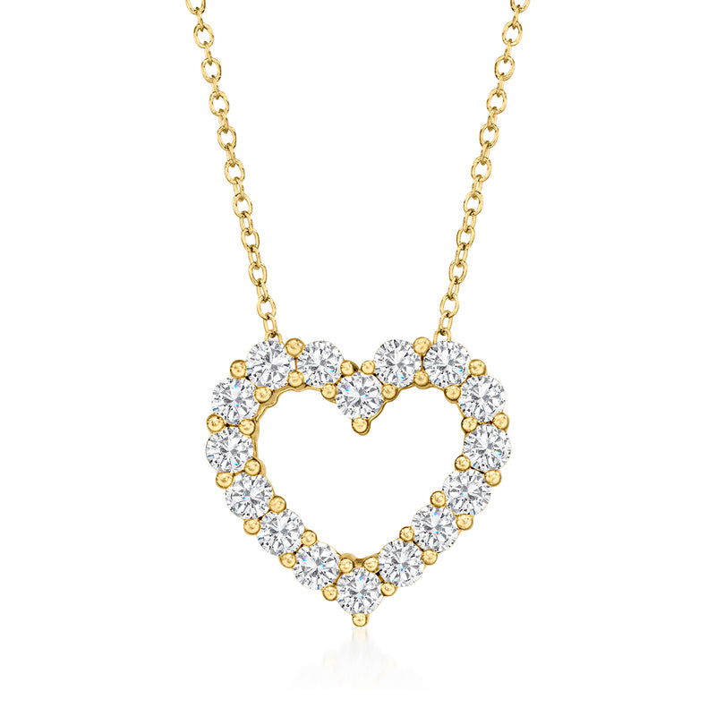 Gold heart pendant necklace with round diamond-like stones, cable chain