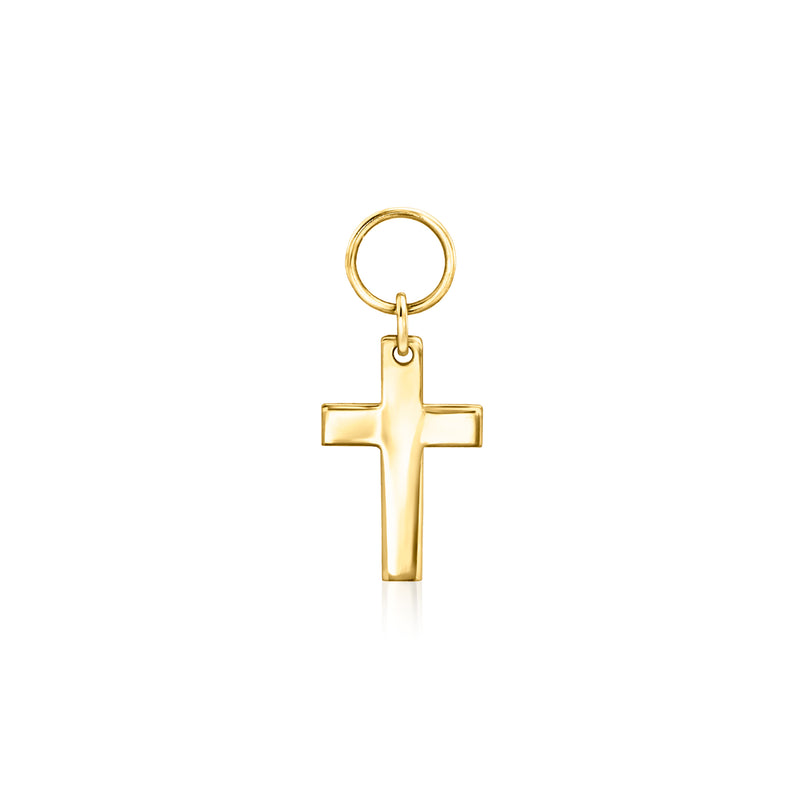 14kt yellow gold cross hoop charm, polished cross with top ring loop