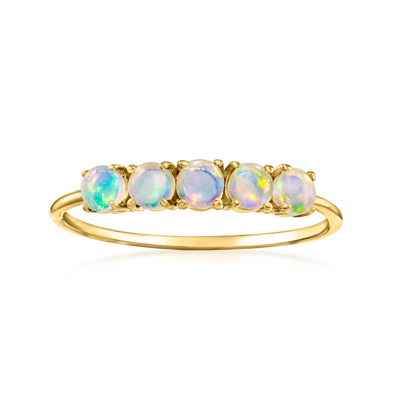 Five-stone opal ring in 14kt yellow gold with oval opal gems