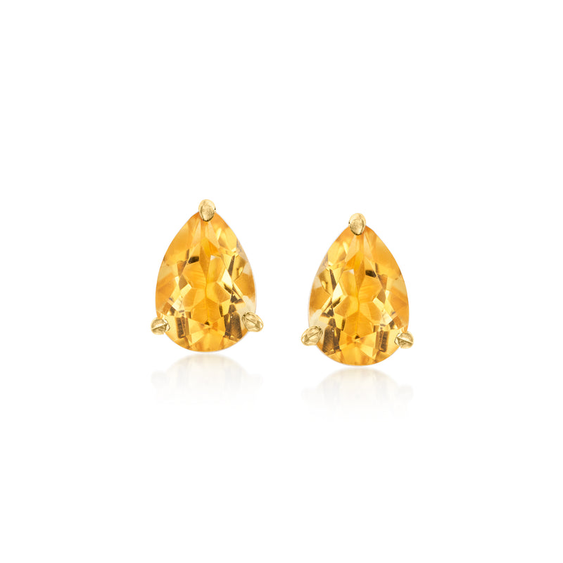 Pear-cut citrine stud earrings in gold tone, teardrop stones