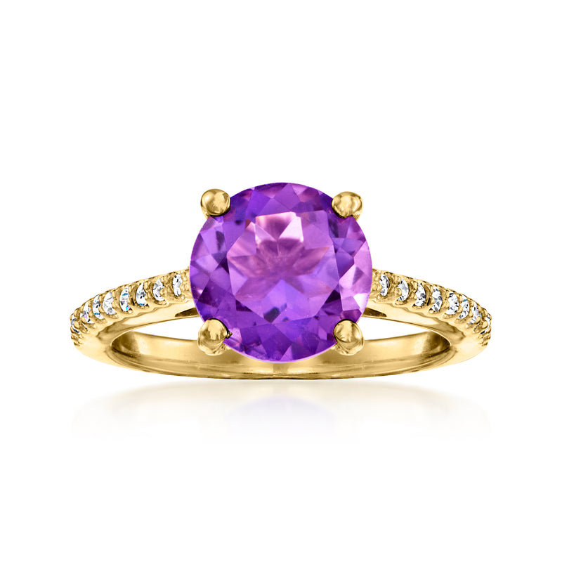 18kt gold over sterling ring with oval amethyst center and white zircon accents