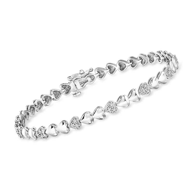 Sterling silver heart link bracelet with diamond accents