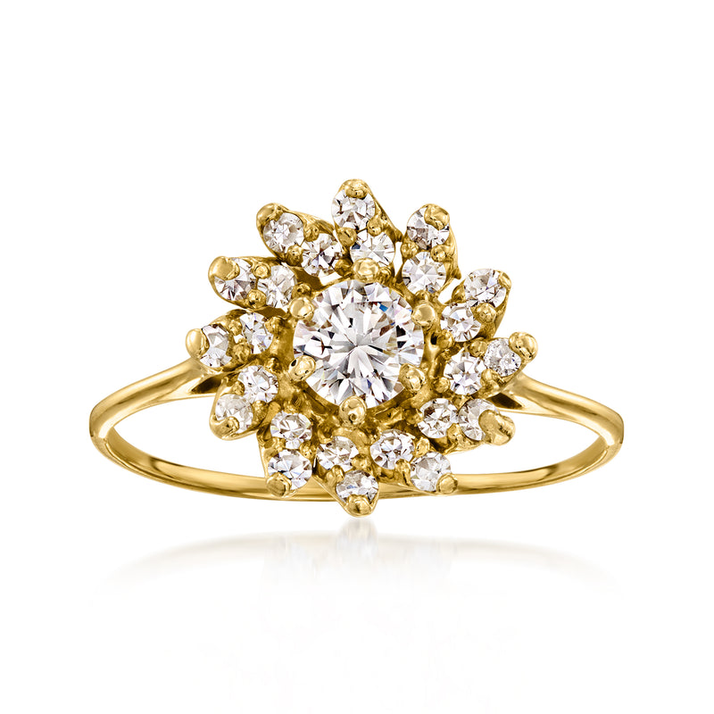 14kt yellow gold diamond flower ring with round center stone