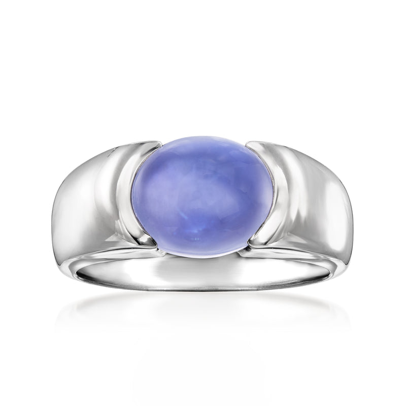 Vintage lavender jade oval cabochon ring in 14kt white gold, curved split shoulders