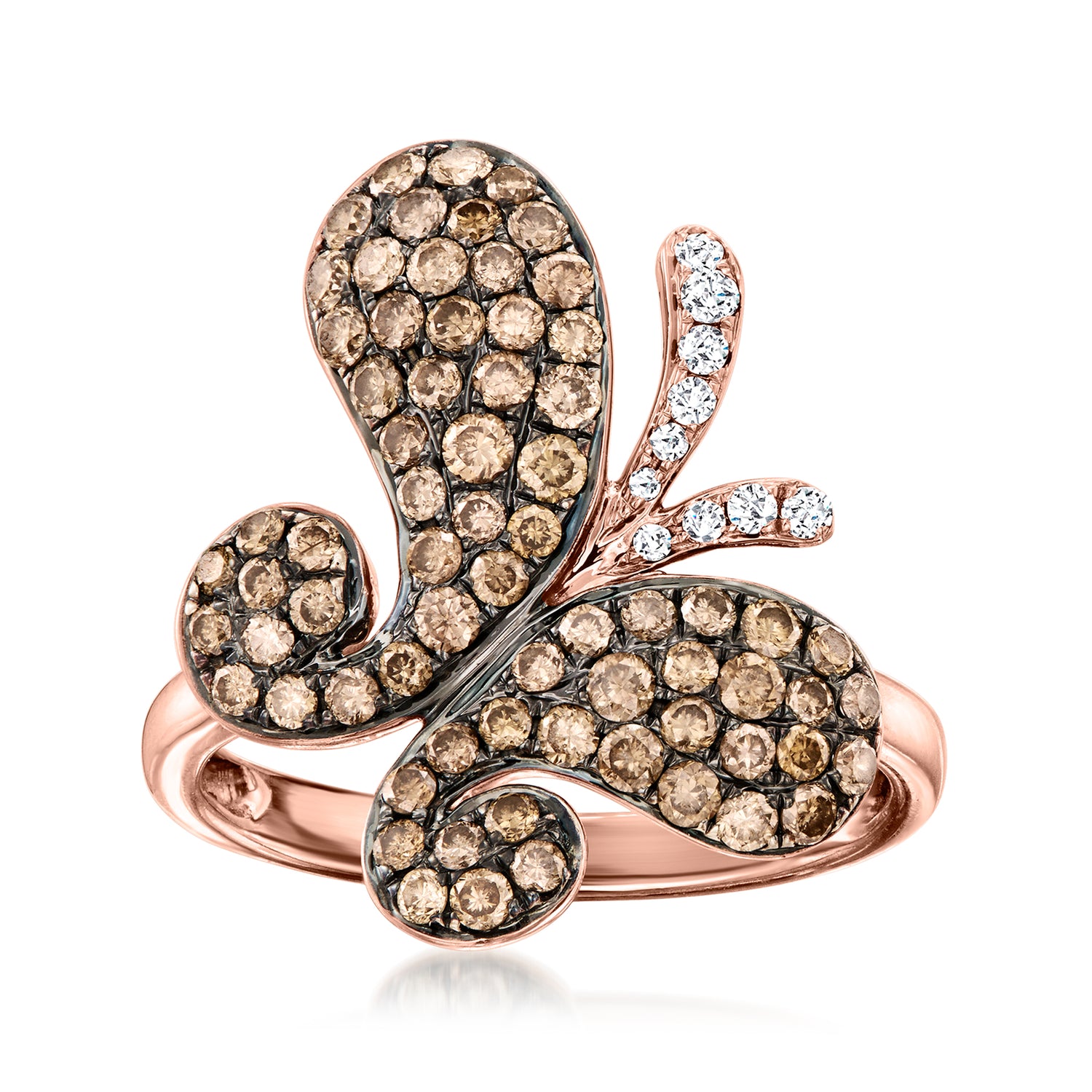 C. 1990 Vintage Effy 1.50 ct. t.w. Brown and White Diamond Butterfly Ring in 14kt Rose Gold