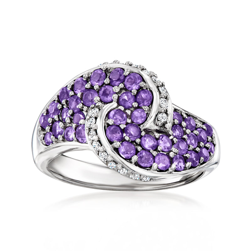 Amethyst and diamond ring in 14kt white gold with cluster purple stones