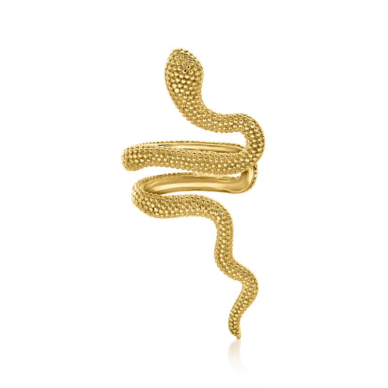 Gold vermeil snake ear cuff with textured scaled coiled design