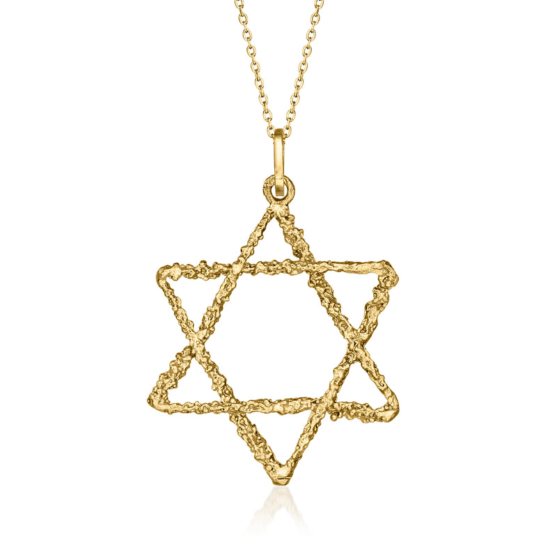 Vintage yellow gold Star of David pendant necklace with chain and circular bail