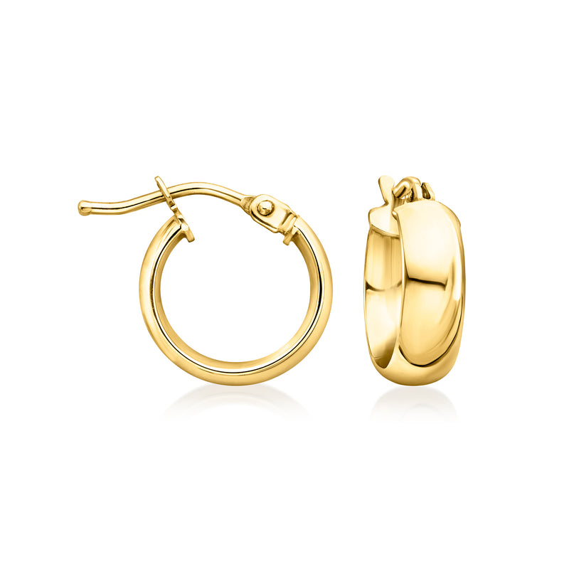 10kt yellow gold domed hoop earrings with hinged clasp, circular profile