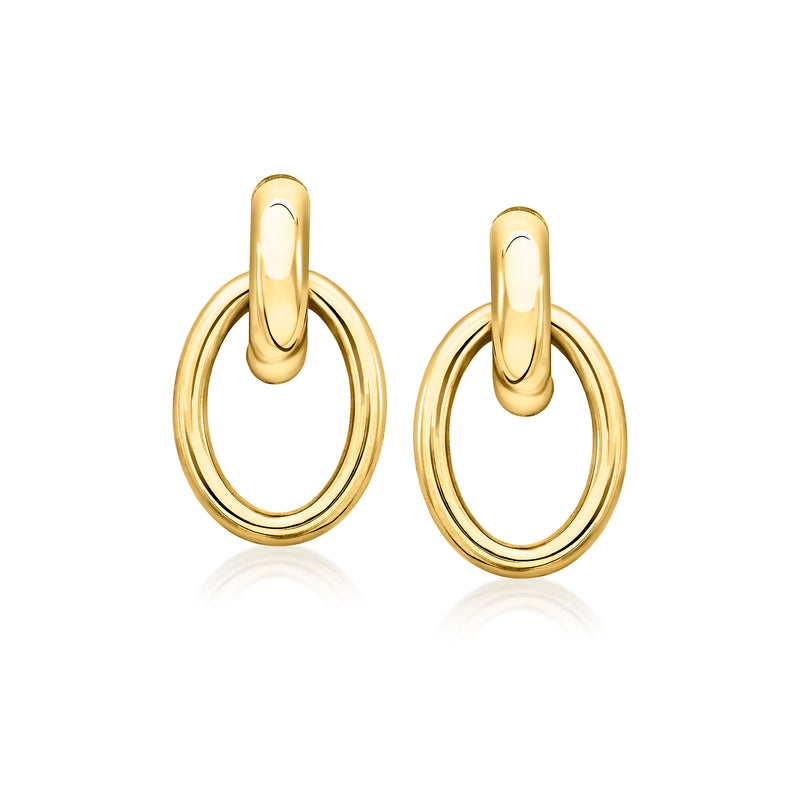 10kt yellow gold doorknocker drop earrings, oval hoop with hinged top