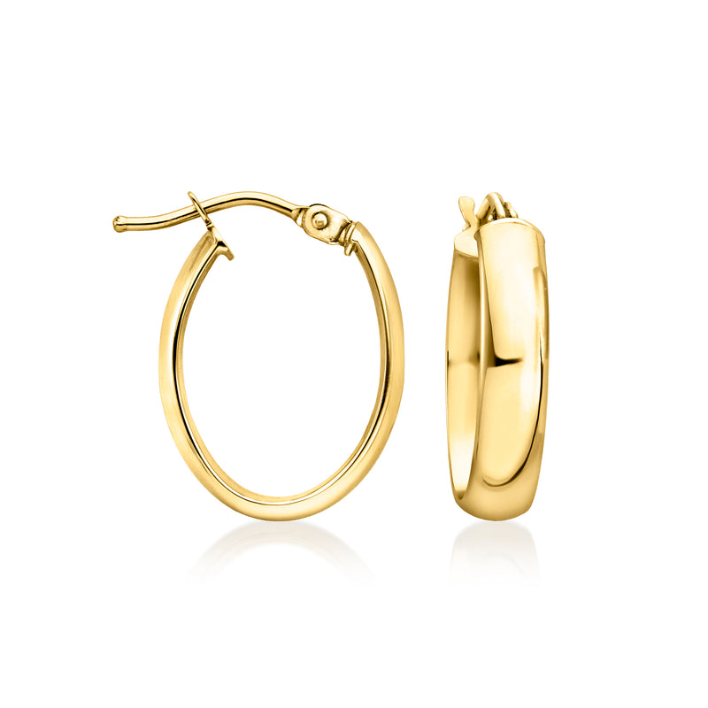 Italian 10kt yellow gold oval domed hoop earrings, polished finish