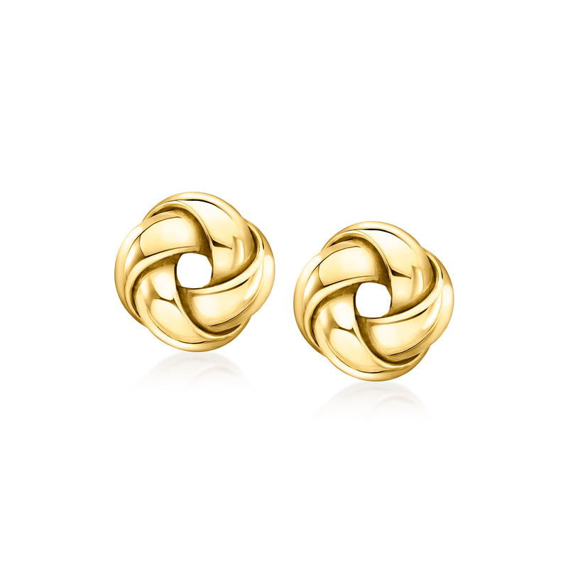 10kt yellow gold love knot stud earrings, twisted knot design