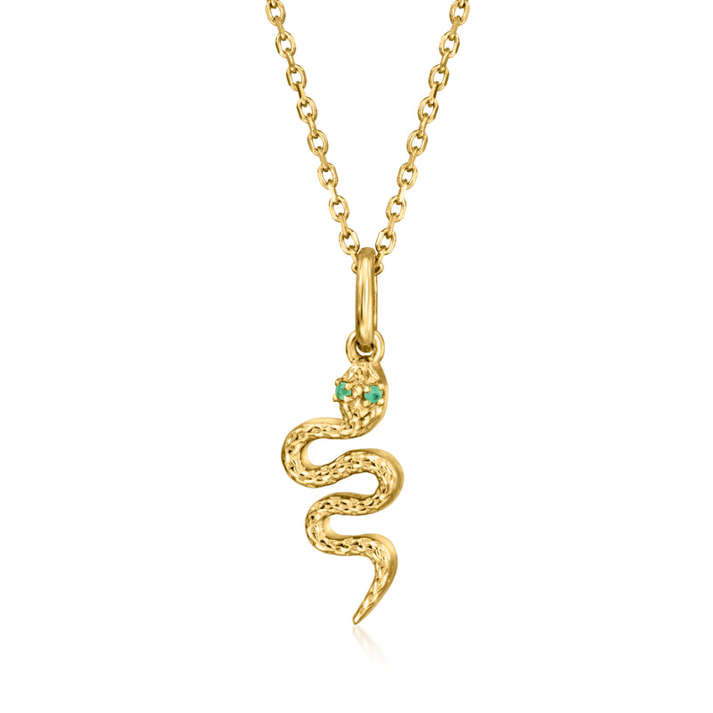 18kt gold vermeil snake pendant necklace with green emerald eye