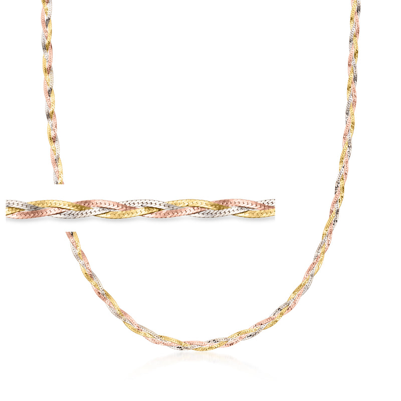 Tri-colored gold braided rope necklace