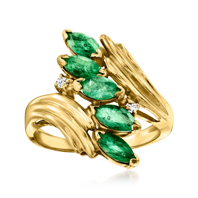 14kt yellow gold emerald cluster ring with marquise green stones and small diamonds