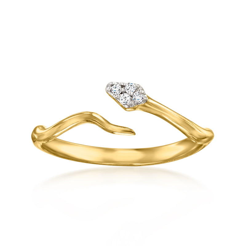 Gold snake bypass ring with marquise diamond centerpiece
