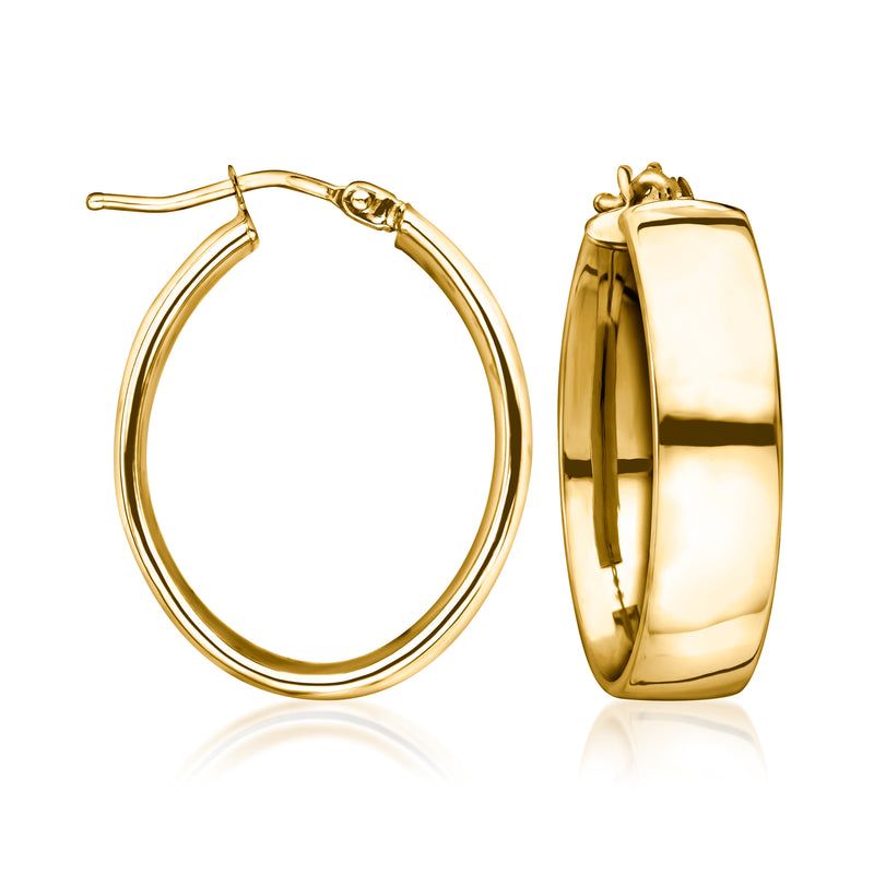 Oval 14kt yellow gold hoop earrings, hinged with small clasp