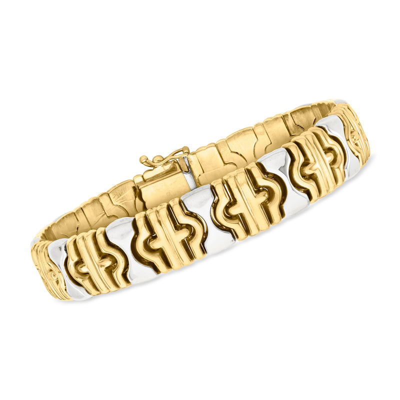 Vintage 14kt two-tone gold fancy link bracelet with geometric engraved links