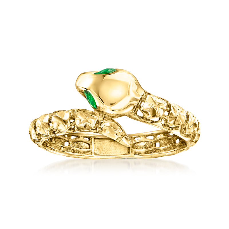 14kt yellow gold snake ring with green enamel