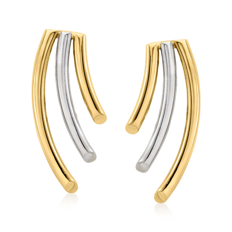 14kt two-tone gold curvy trio drop earrings, three crescent drops
