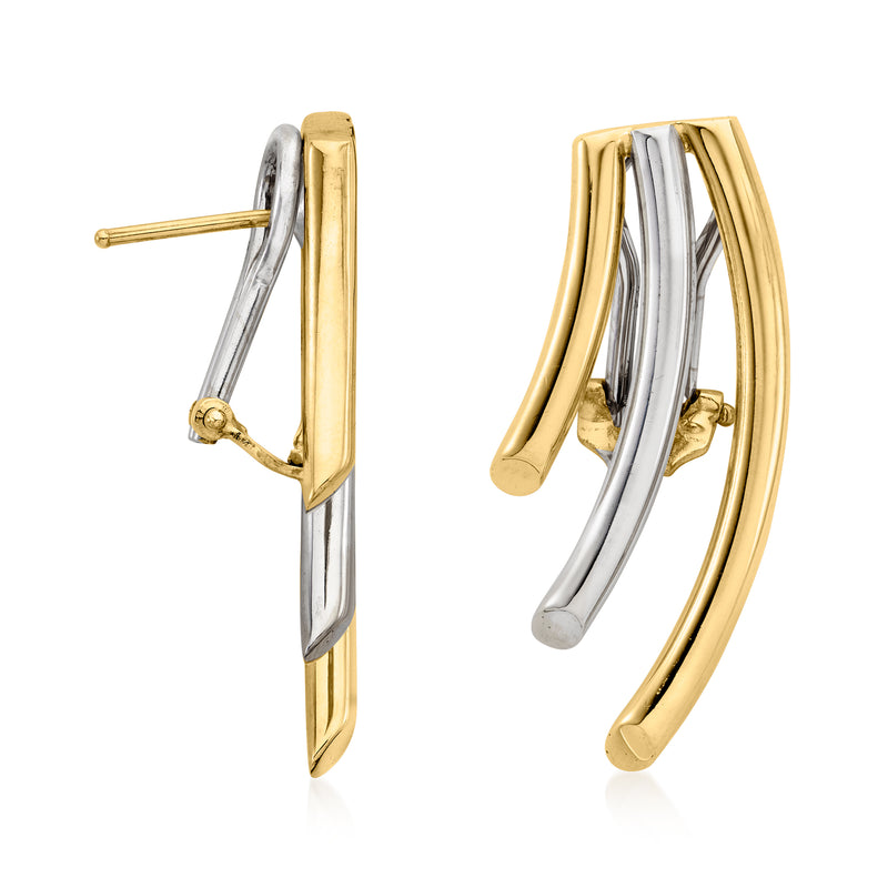 14kt two-tone gold curvy trio drop earrings, crescent drops with post back