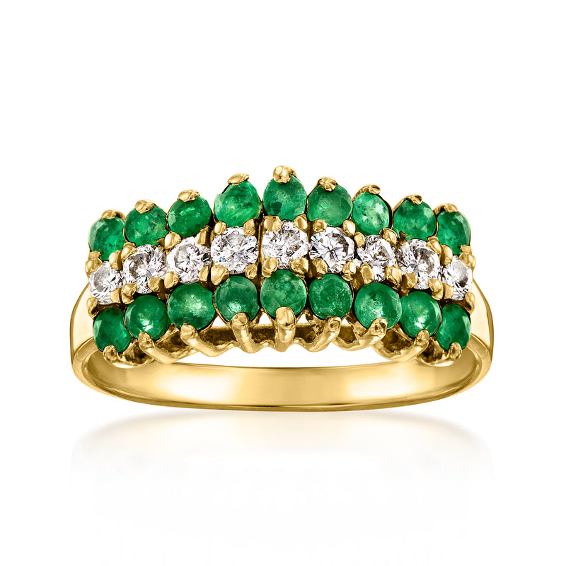 Vintage 14kt yellow gold ring with emerald and diamond rows