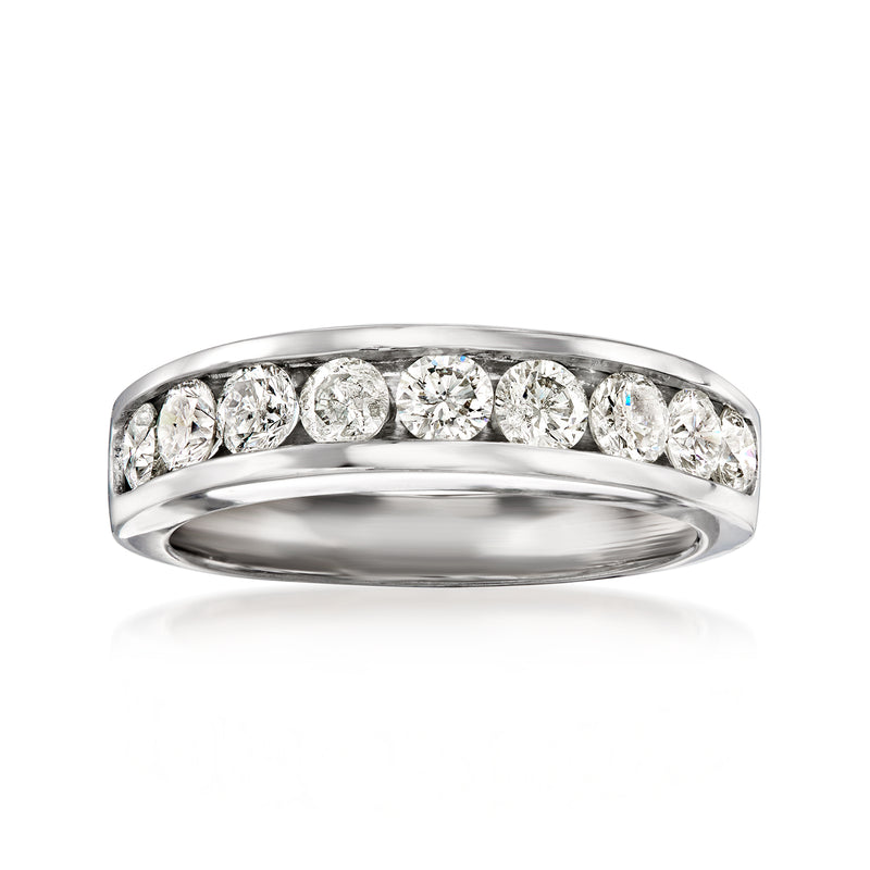 Vintage white gold diamond ring with round stones in a single row