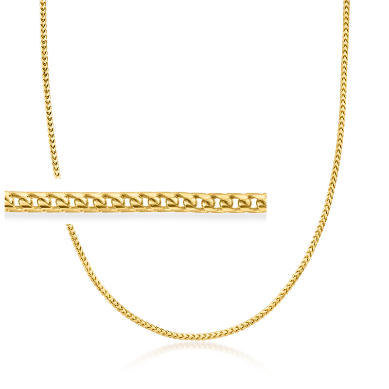 14kt yellow gold box-chain necklace, fine interlocking link chain.