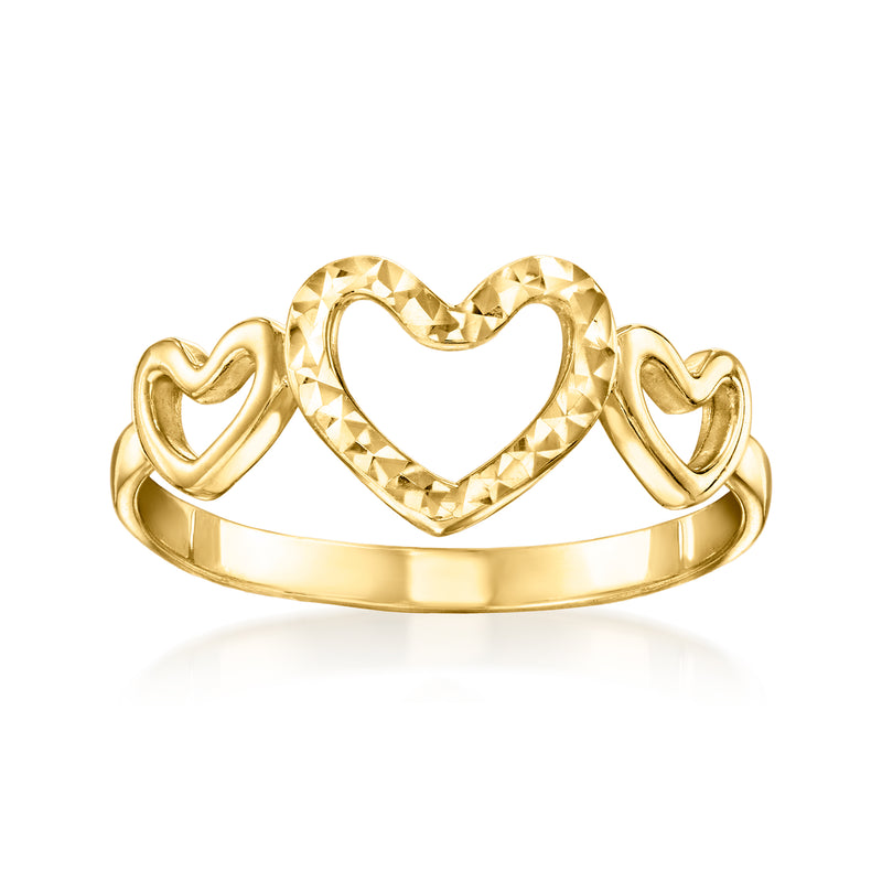 10kt yellow gold heart ring with diamond-cut heart top and rounded band