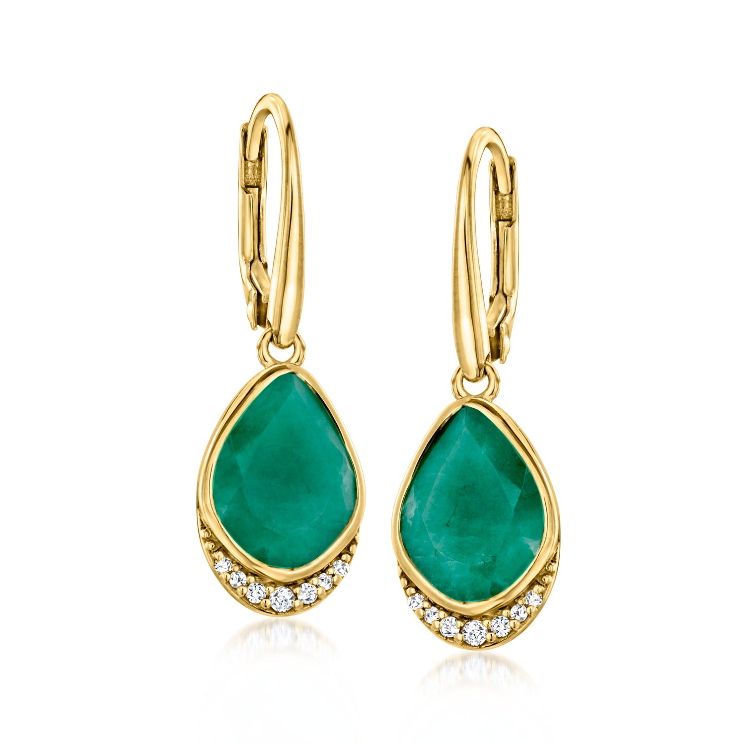 Ross-simons 5.75 Ct. T.w. Emerald And .10 Ct. T.w. White Topaz Drop Earrings In 18kt Gold Over Sterling