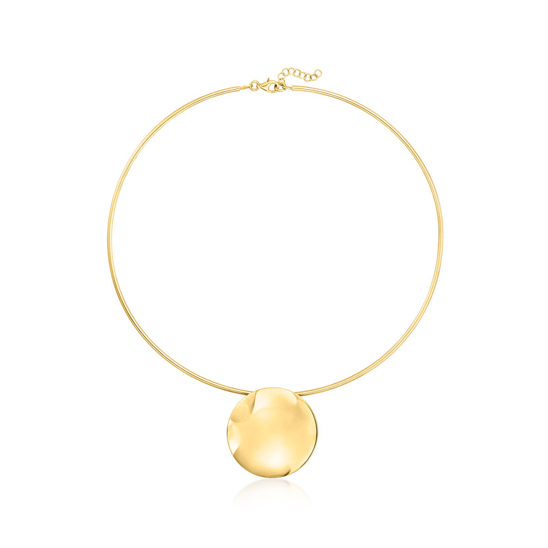 Gold-tone disc collar necklace with round pendant and adjustable chain clasp
