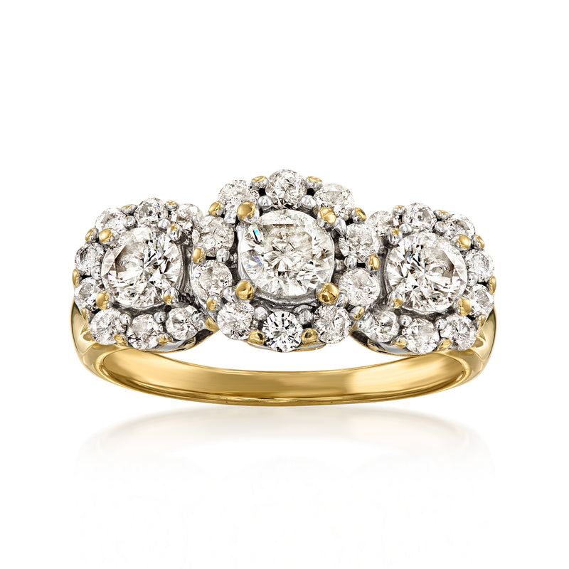 14kt yellow gold diamond cluster ring with sparkling round stones, vintage style