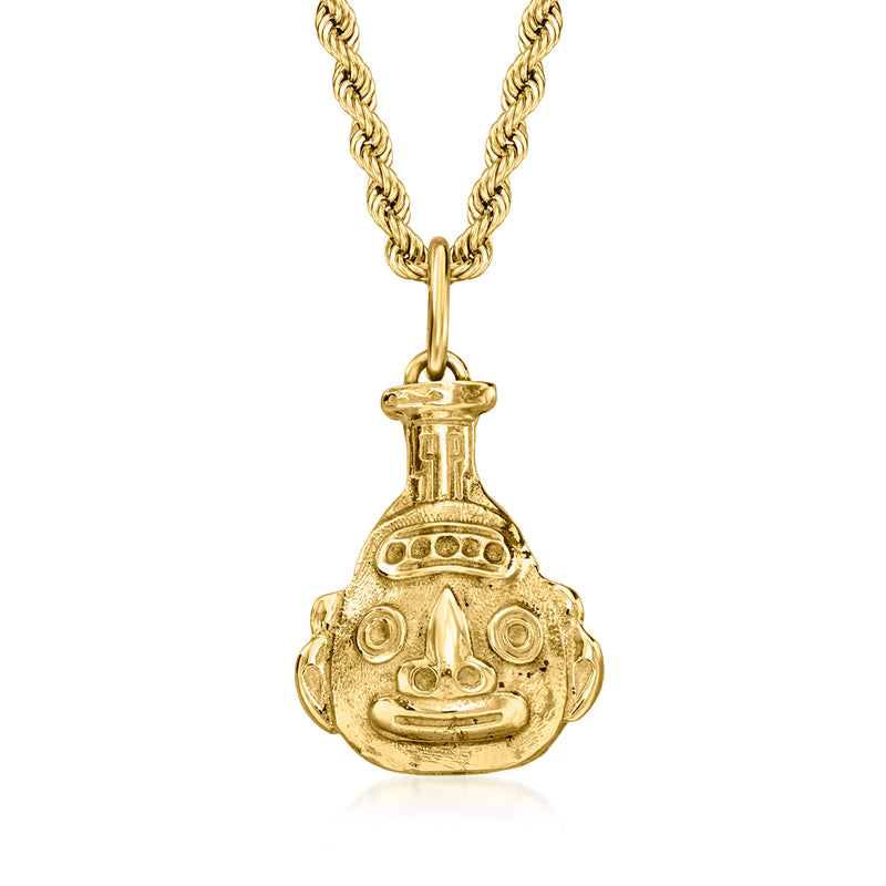 Vintage 18kt yellow gold mask pendant necklace with twisted rope chain