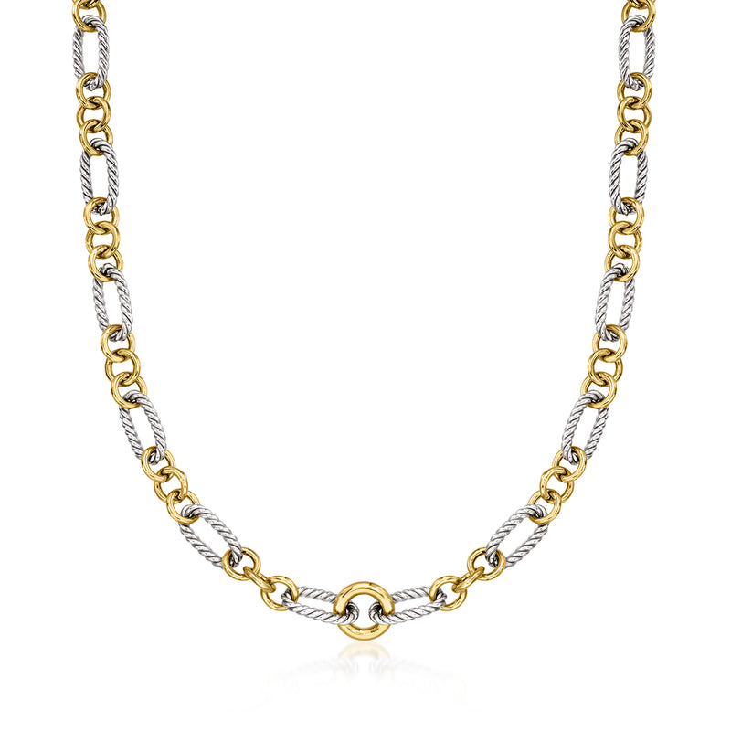 Two-tone gold and silver multi-link chain necklace, oval links