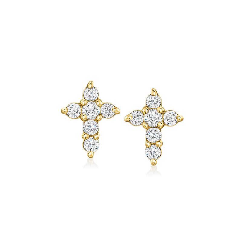 10kt yellow gold diamond cross stud earrings with round stones on cross design
