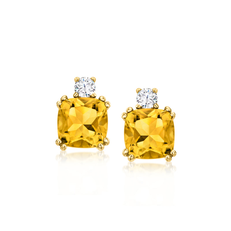 14kt yellow gold citrine and white topaz stud (post) earrings, square halos