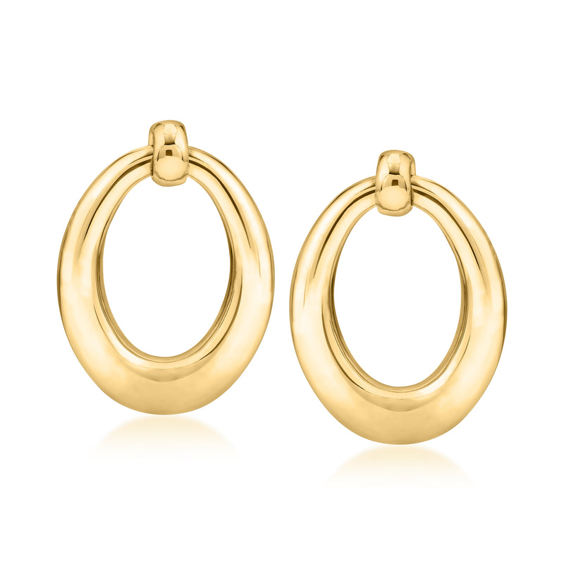 14kt yellow gold oval doorknocker hoop earrings with post backs
