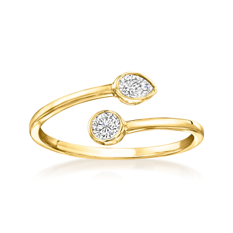 14kt yellow gold toi et moi ring with two round diamonds on split band